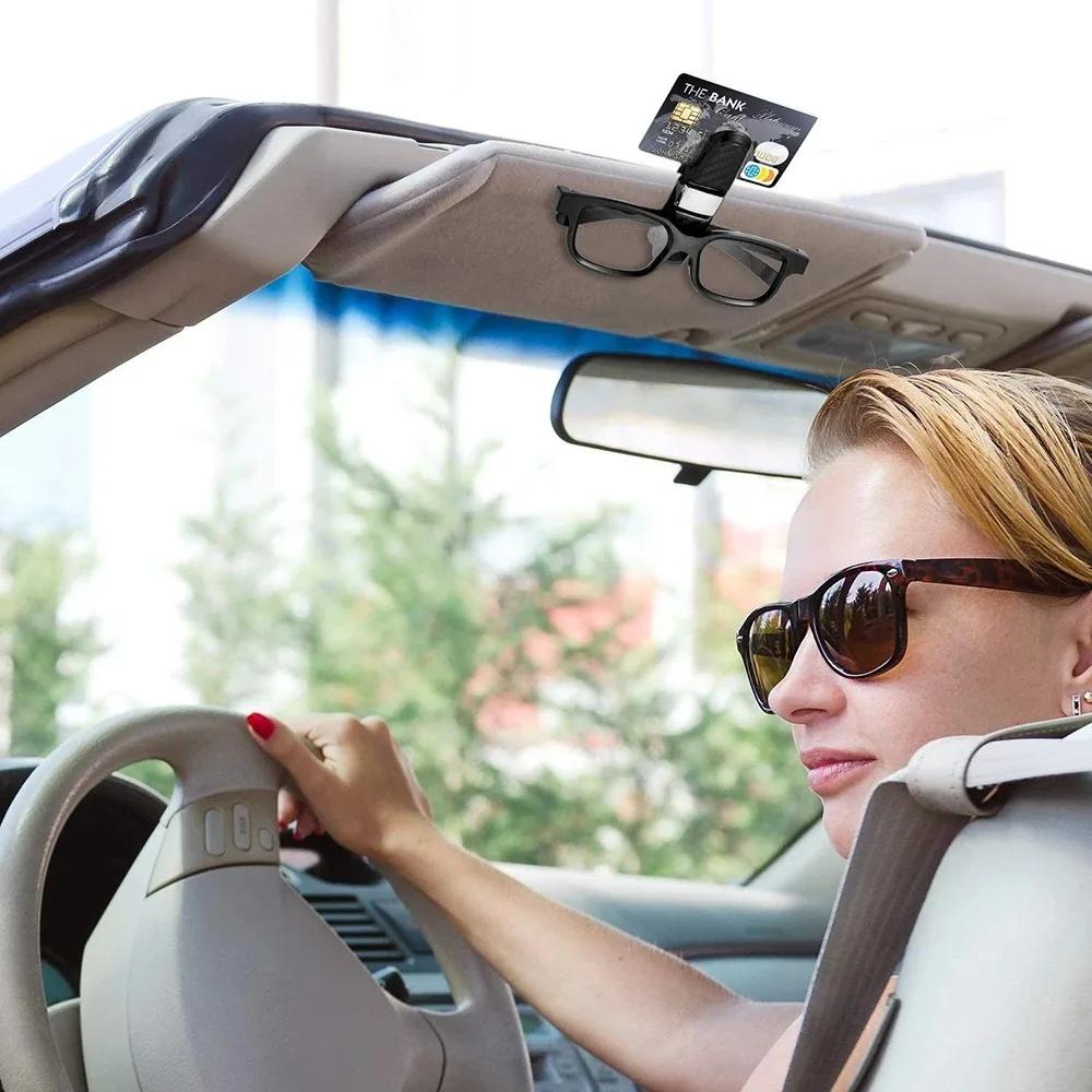Auto Glasses Holder - Car Sun Visor Sunglasses Clip with Ticket Card Clamp ABS Eyeglasses Case - Automotive Glasses Mount