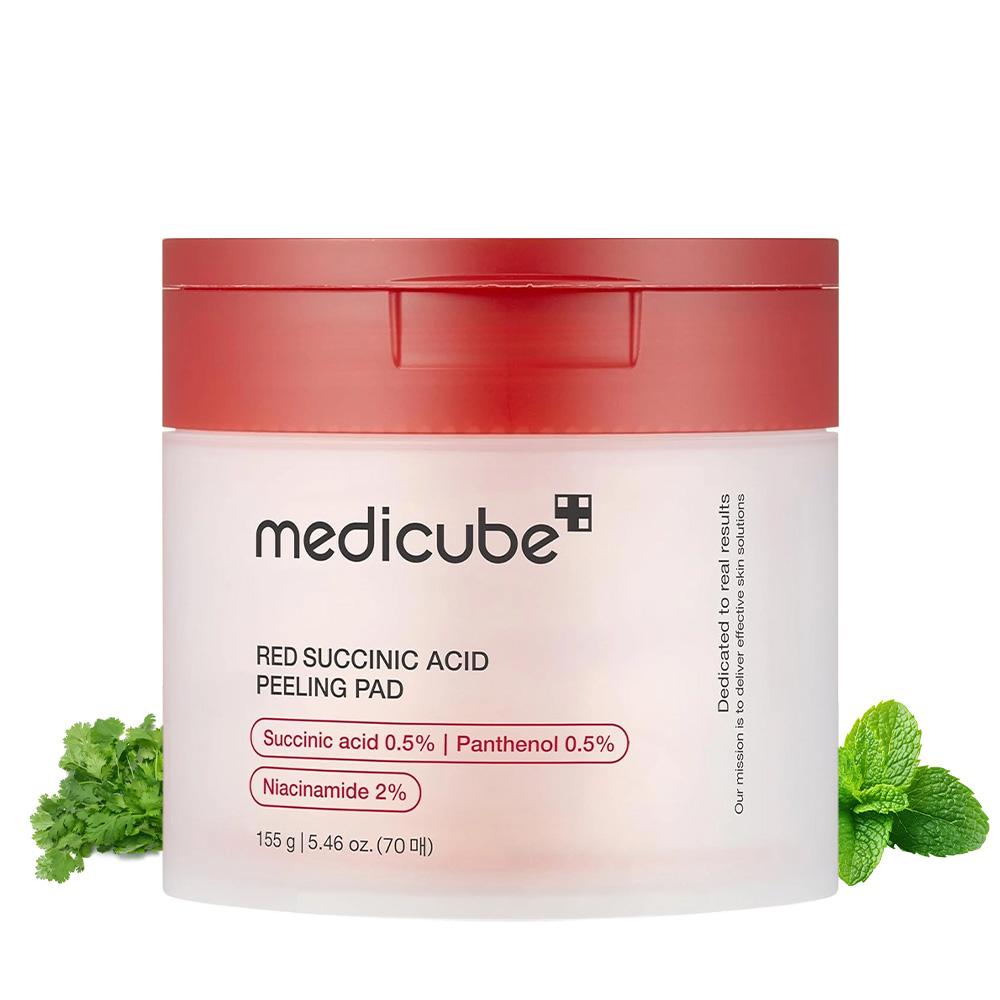 Пилинг-пэды Medicube Red — 3 ключевых активных компонента: Янтарная кислота, Ниацинамид, Пантенол, Без агрессивных скрабирующих частиц, 70 шт.