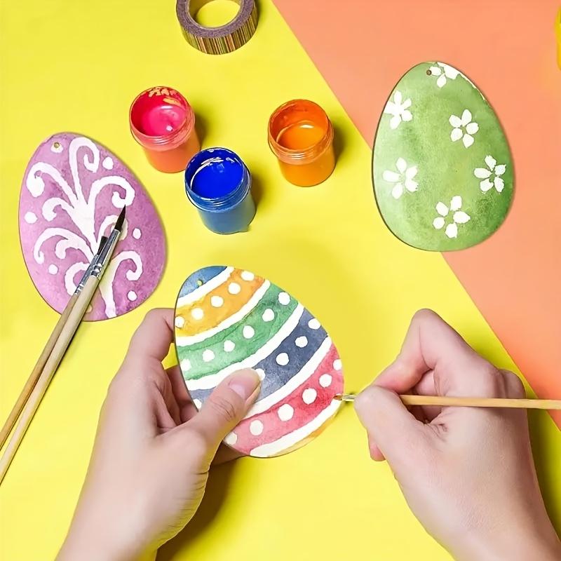 10 шт. DIY Деревянные Пасхальные Украшения, Идеально для Пасхальных Поделок и Декора, Неокрашенные Деревянные Яйца с Цветными Узорами для Раскрашивания и Подвешивания
