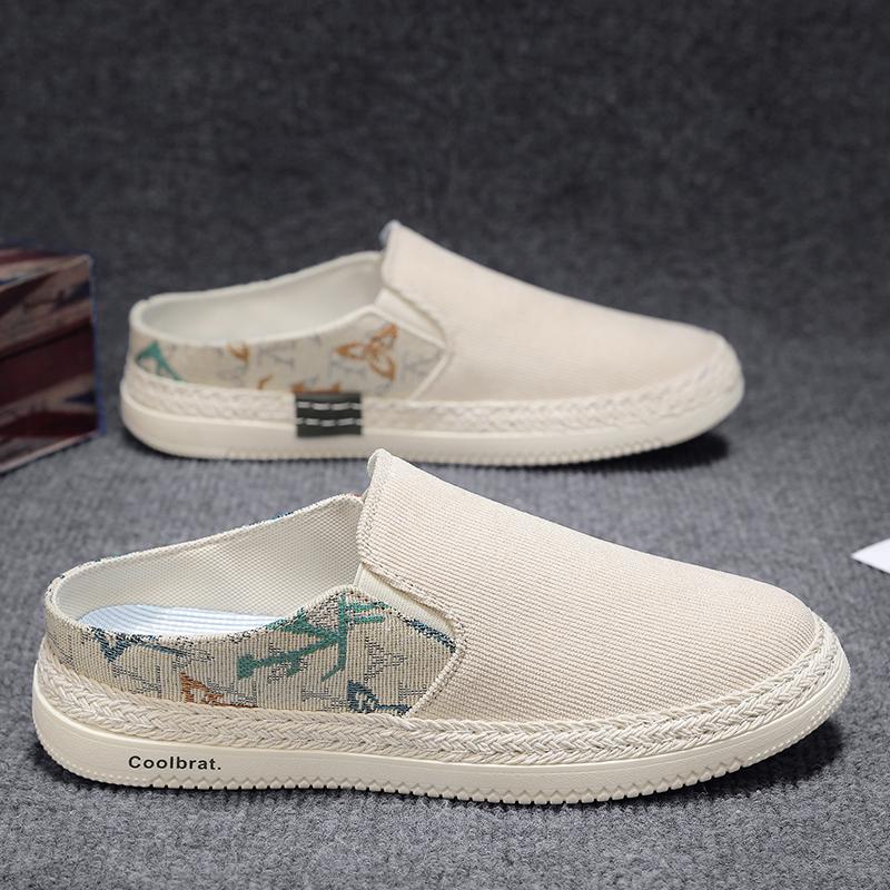 Men's Summer Canvas Slip-on Half Slippers Shoes Men's Casual Slippers Lazy Fashion Flats Shoes Men Loafers Breathable Slippers