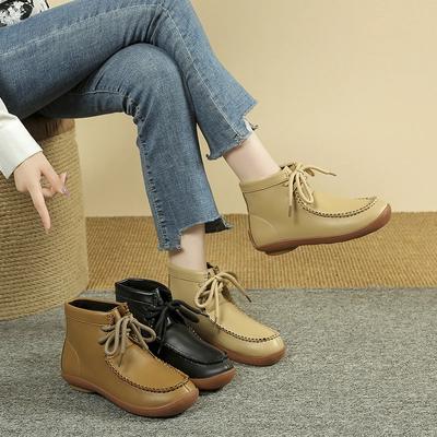 Кожаные ботильоны Короткие уличные на шнуровке Осенние Wallabees Высокие осенние ботинки из цельного зерна Роскошные туфли большого размера Plus