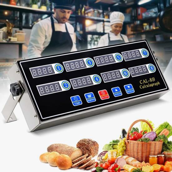 Кухонный таймер CAL-8B Калькулятор из нержавеющей стали Многоканальный таймер с цифровым дисплеем и LED-интерфейсом Регулируемый кронштейн Функция будильника