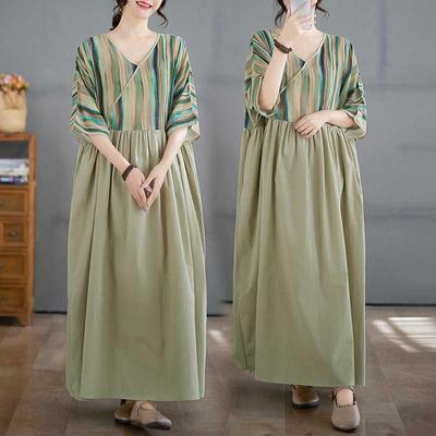 Летнее платье из хлопка и льна в стиле пэчворк, ретро-стиль, длинная юбка