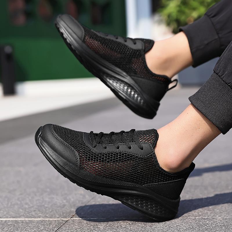 Men's Shoes Summer Hollow Mesh Shoes Mesh Breathable Thin Lightweight Casual Sports Shoes Large Size Thick-soled Travel Running Shoes