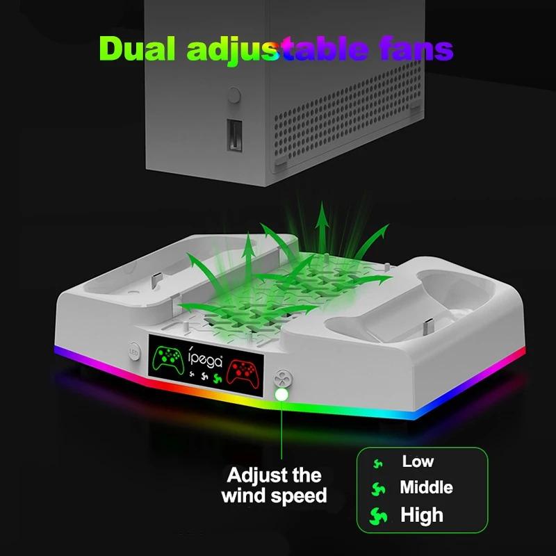 Охлаждающая подставка и зарядная станция для Xbox Series S с RGB-подсветкой, быстрой зарядкой с 2 аккумуляторами емкостью 1400 мАч, креплением для наушников