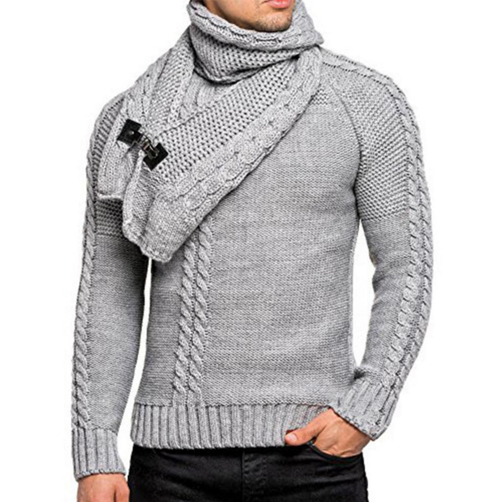 Men's Casual And Trendy Long-sleeved Neck, Detachable Men's Warm And Slimming Pullover, Knitted Sweater