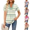Women's Short Sleeve Casual V-neck Chest Pleated Printed Loose T-shirt Top