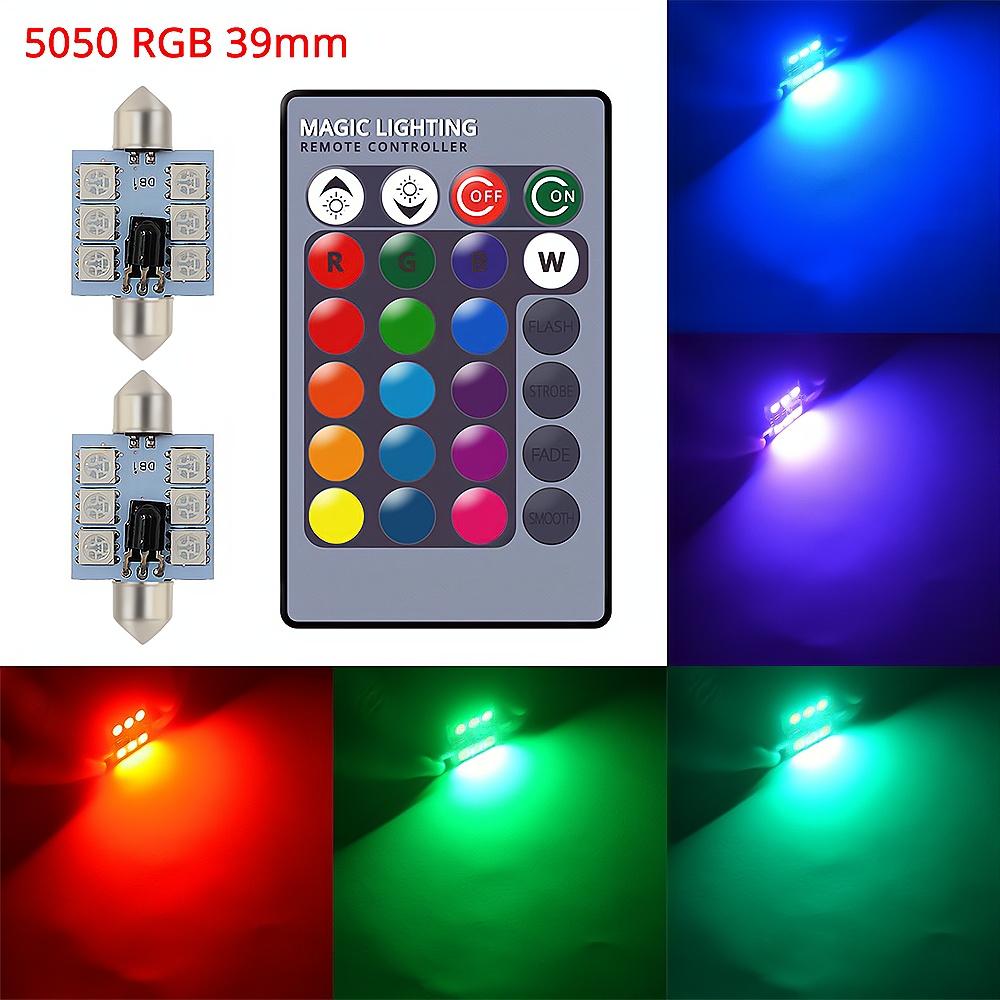 2X C5W Car Led RGB 5050 6SMD 31/36/39/41mm Festoon Dome Car Door Lights Automobile Remote Controller Colorful Reading Lamps Roof Atmosphere Bulbs