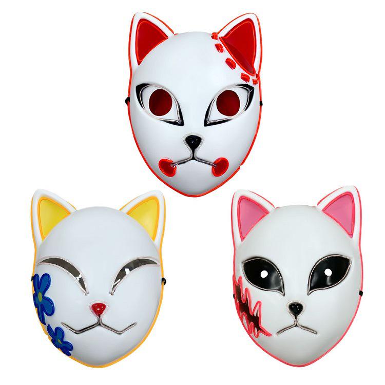 Halloween LED Luminous Demon Slayer Mask - Tanjiro & Sabito Cat Face Cosplay Mask
