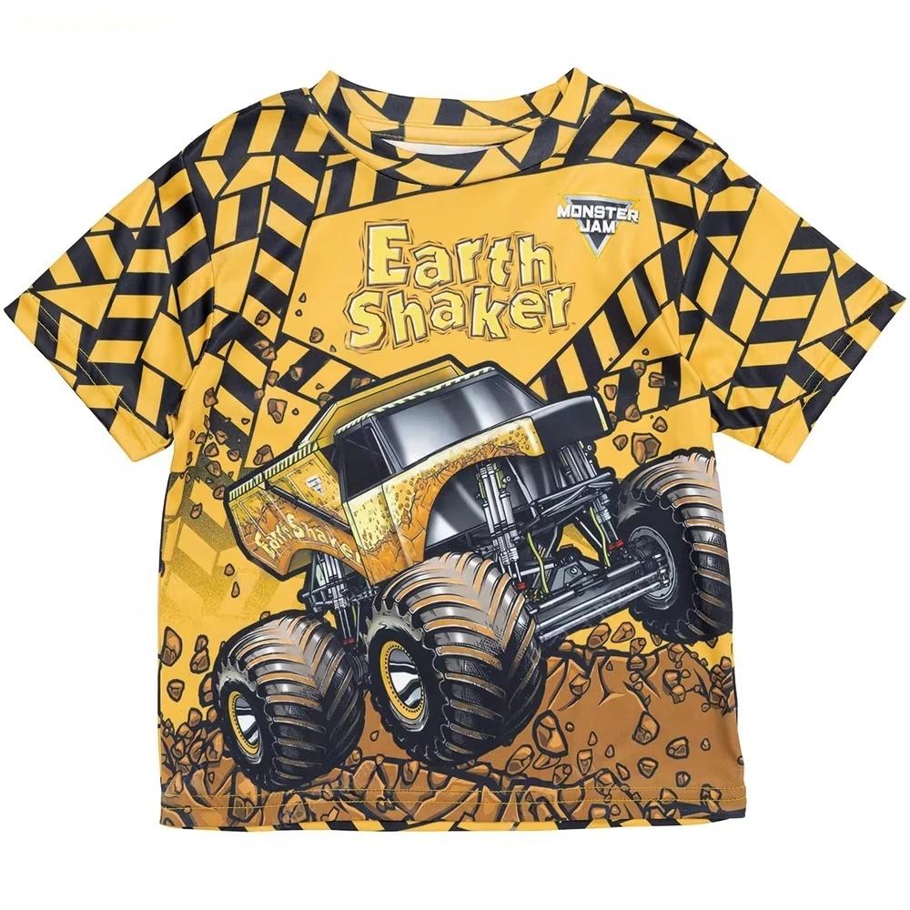 Summer Men's T-shirt Fashion Monster Truck Cartoon 3D Print Men's Short Sleeves T-Shirt Loose Casual Outdoor Men's and Women's Tees Tops