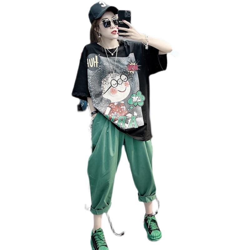 Plus Size Summer Women's T-shirt Cartoon Girl Pattern Printed Short Sleeve Tops