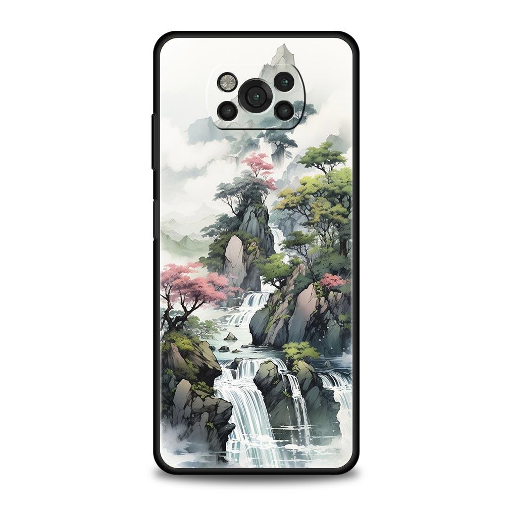 Чехол для телефона для Xiaomi Poco X6 X5 X4 Pro 5G X3 NFC F5 F4 M5 M4 M3 F3 GT C51 C50 C55 Мягкий силиконовый Черный чехол Пейзажное искусство