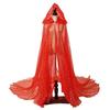 Women Tulle Hooded Cape with Long Train Sparkling Long Sheer Elf Cloak Gothic Witch Robe Costume for Wedding Bride Halloween Cosplay