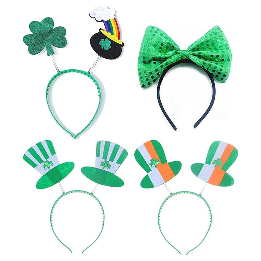 St. Patrick's Day Green Clover Hair Band Elf Hat Headband Set