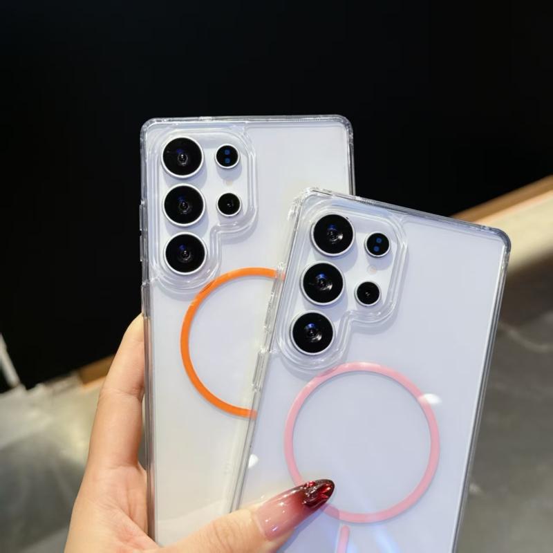 Для Samsung Galaxy S25 Ultra S22 S23 FE S24 Plus Edge Чехол для телефона Magsafe Магнитная Беспроводная Зарядка Прозрачный Жесткий Чехол Funda Capa