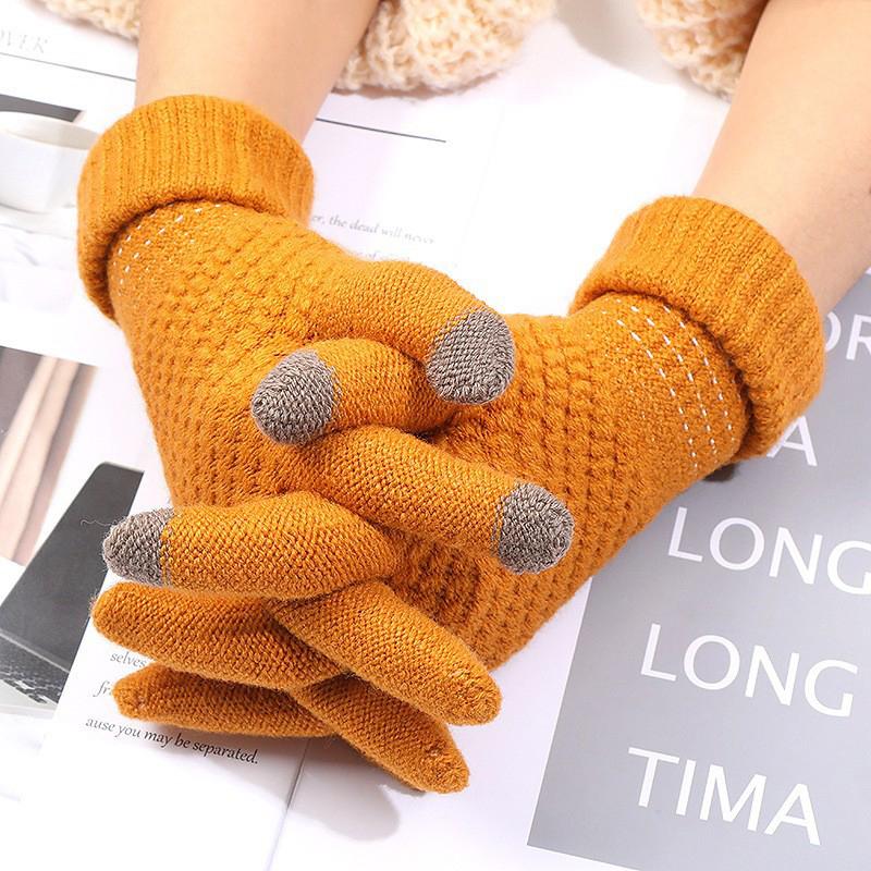 Winter Knit Gloves Plus Thick Fleece Lined Warm Cycling Gloves For Outdoor