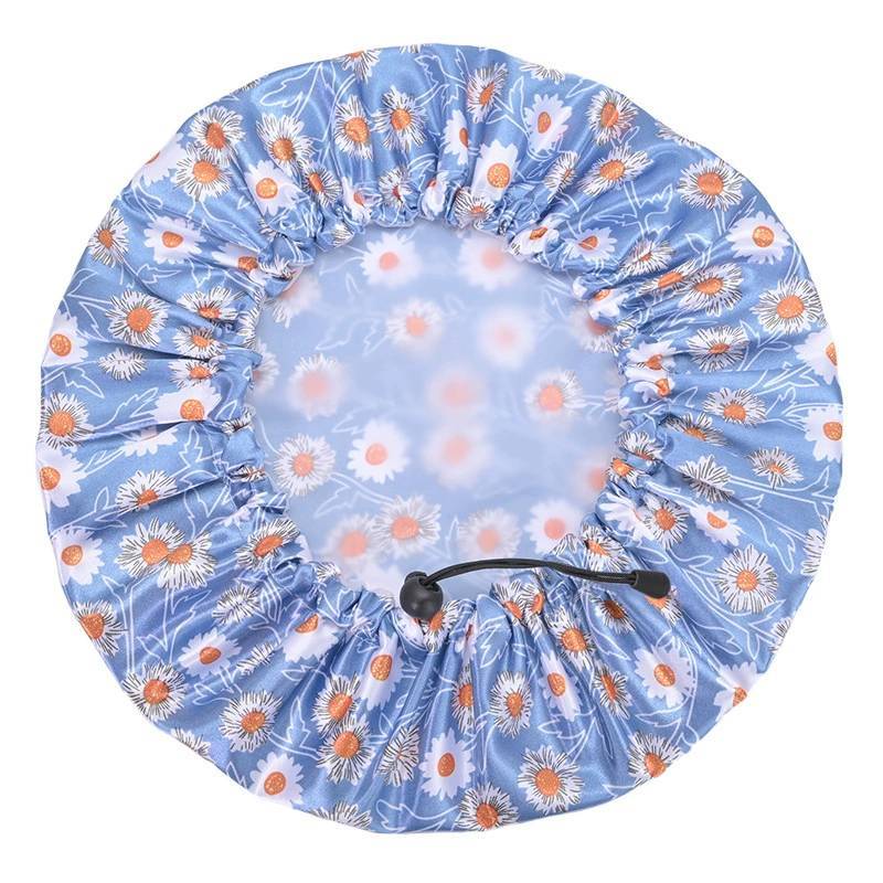 Cartoon Style Reusable Shower Cap For Adults With Daisy Print And Waterproof Design
