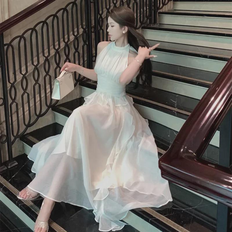 Женское элегантное платье в стиле принцессы 2024 года с оборками и складками на талии
