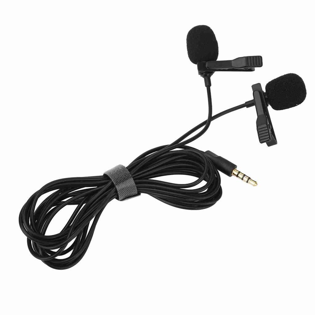 Black Double Head Lavalier Lapel Microphone No Driver Installation Required Lapel Collar Clip Mic