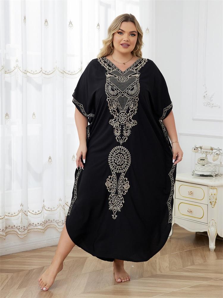 Летняя новая хлопковая блузка-бикини в стиле инди-фолк, с v-образным вырезом и вышивкой по бокам, свободное пляжное длинное платье, женская блузка для купания