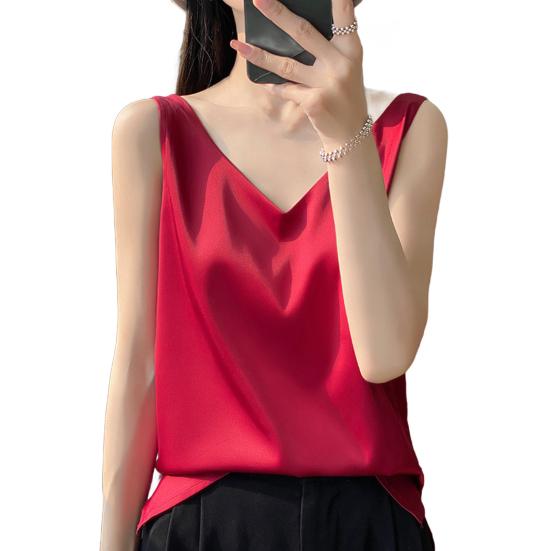 Женский жилет с V-образным вырезом без рукавов, однотонные топы свободного кроя из гладкого атласа, универсальная повседневная одежда