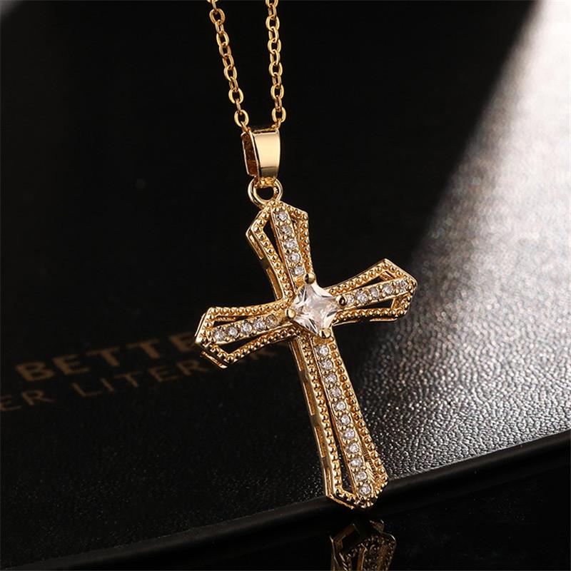 Vintage Punk Zircon Cross Pendant Necklace Stainless Steel Fashion Choker Collar Jewelry Birthday Gifts For Women Girls