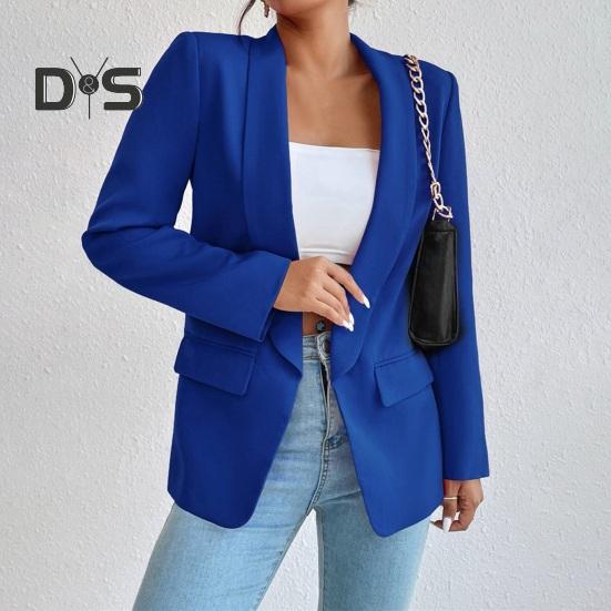 Женский костюм, пальто с лацканами, длинный рукав, открытая передняя расстегнутая планка, пиджак, однотонная свободная деловая верхняя одежда