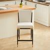 Set of 2 Bar Stools, Scandinavian Style with Rectangular Footrest, Black-Gold Accent Frame and Cream-Colored Fabric Cushion for Kitchen Island/Bar