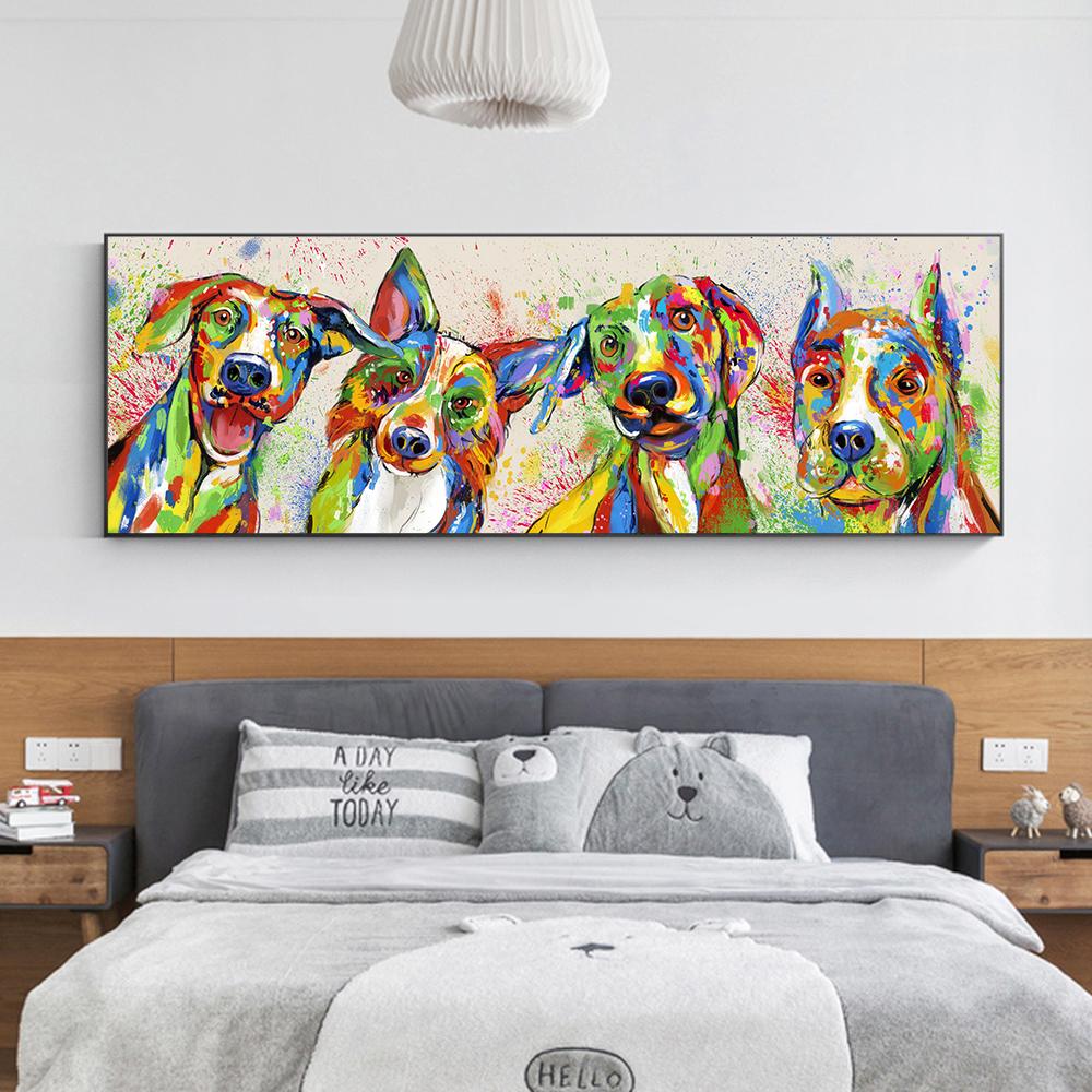 Современные абстрактные животные, художественные постеры и принты, настенная живопись на холсте, красочная картина с собаками для гостиной, украшение Куадрос