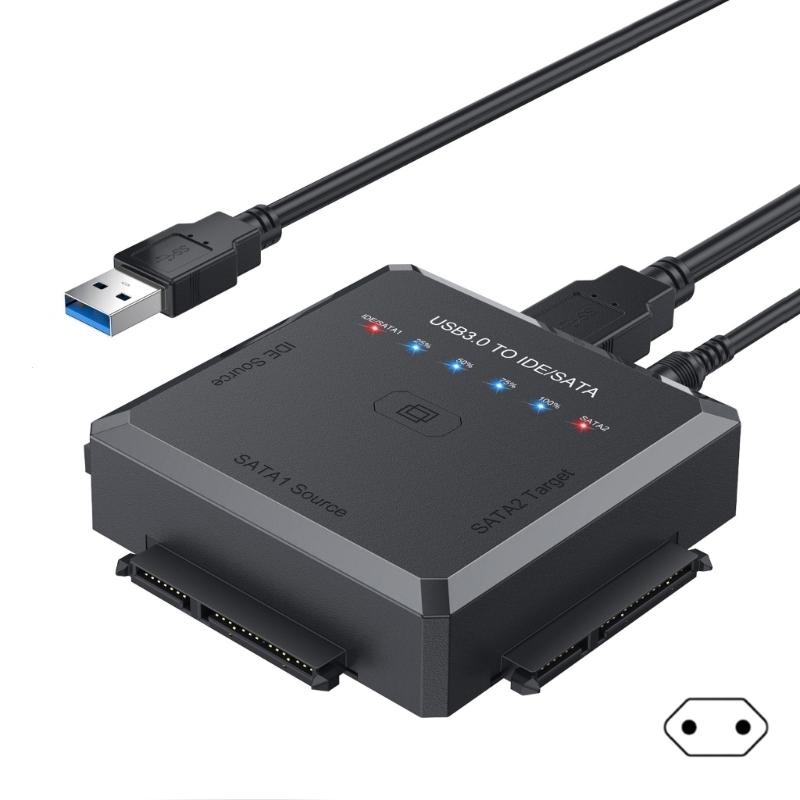 Многофункциональный адаптер интерфейсов жесткого диска, USB 3.0 к SATAs/IDE для 2,5"/3,5" дисков с функцией резервного копирования в одно касание, адаптер питания в комплекте