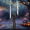 Halloween Witch Candle Holder Handmade Black Witch Statue 8.66-inch Retro Witch Candlestick Halloween Fall Decoration
