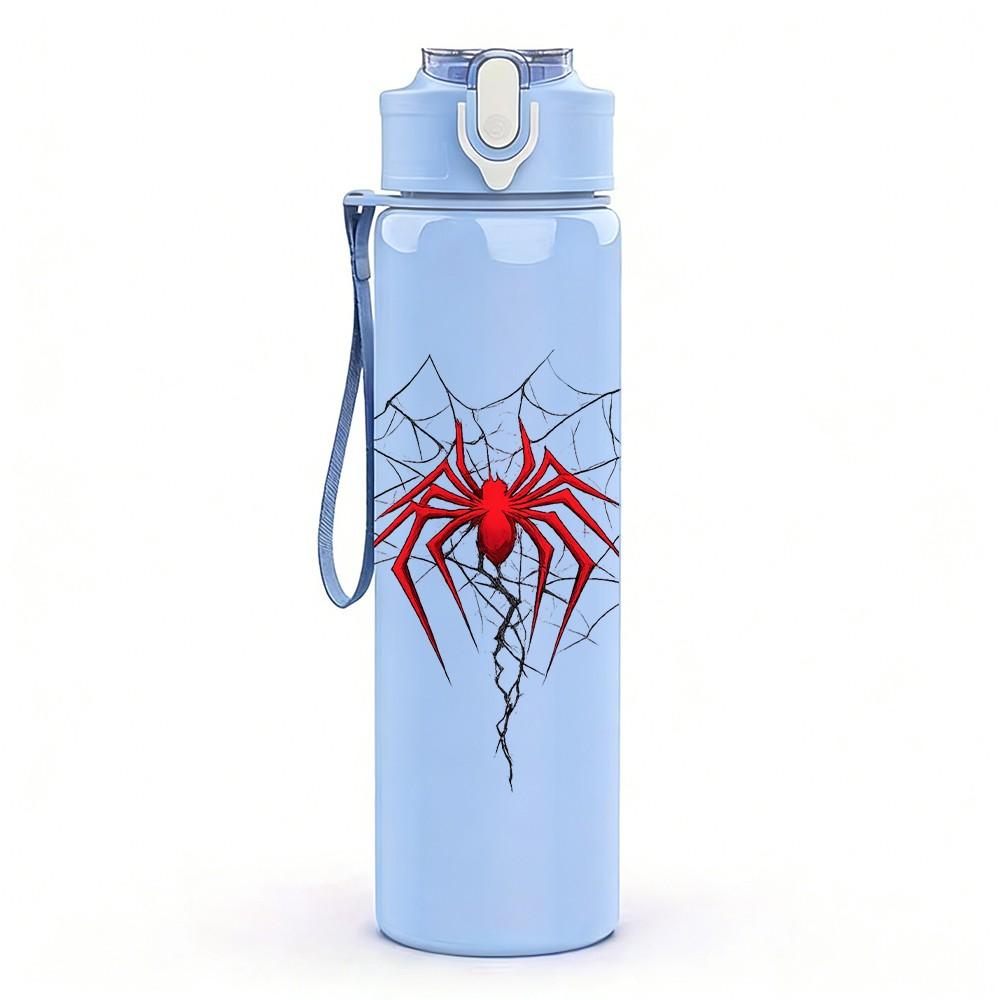 1PC Red Spider Web Abstract Print 750ml Color Plastic Sports Water Bottle Leakproof Flip Straw Lid Suitable for Sports Office Home Use
