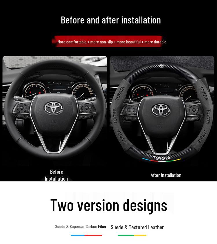Оригинальная кожаная и замшевая карбоновая накладка на руль для Toyota Camry, RAV4, Highlander и Corolla.