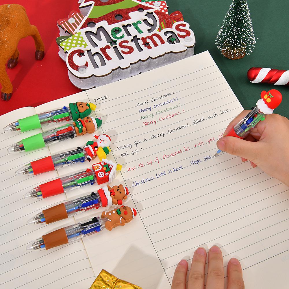 Cross-Border Cute Cartoon Christmas Mini Ballpoint Pen - Four-Color Student Stationery Gift