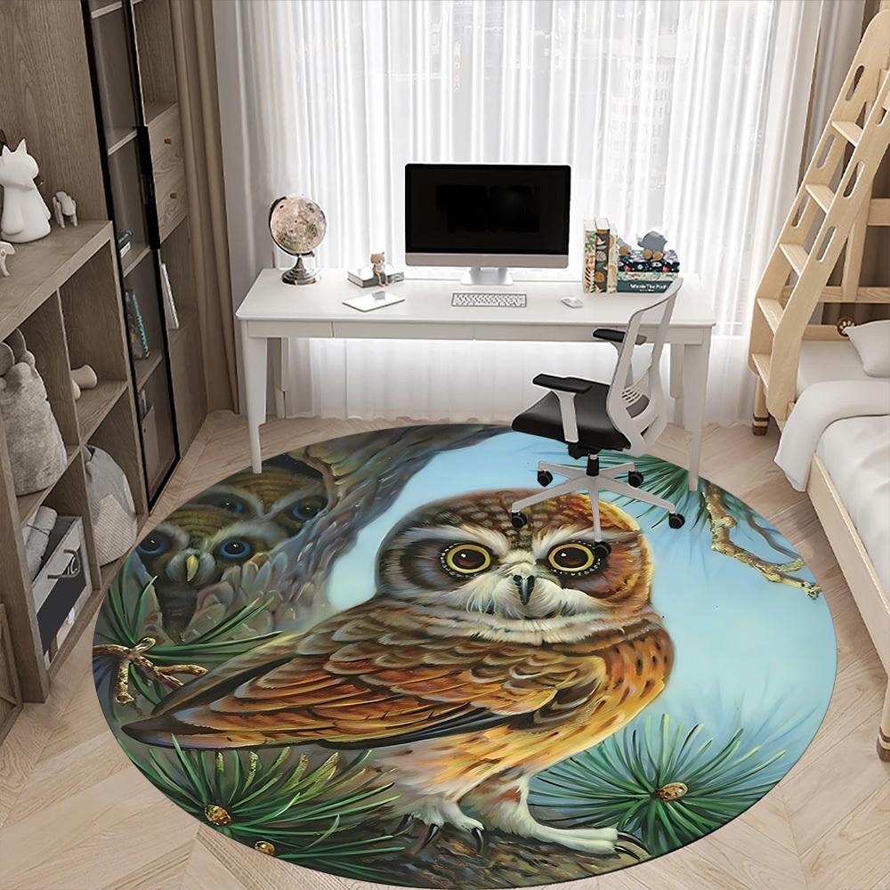 1pc Owl PineconeChair Carpet for Office, Indoor Non-Slip Washable Polyester Fiber Carpet, Mat For Office, Machine Washable