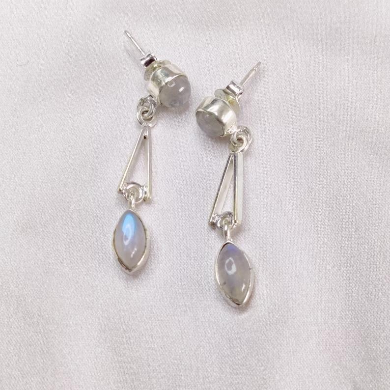 Moonstone Earring 925 Sterling Silver Dangle Earring Natural Gemstone Earrings