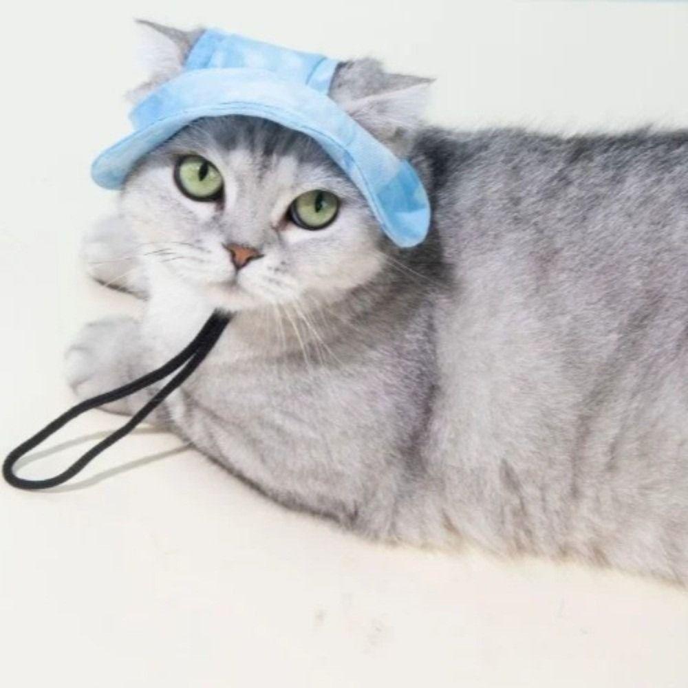 Beach Visor Cotton Cat Sun Hat with Ear Holes Round Brim Cat Bucket Hat S/M/L Outdoor Sun Protection Pet Caps Travel