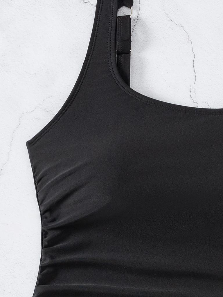 2025 Женский однотонный танкини с U-образным вырезом, шортиками и высокой талией