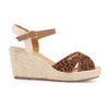 Women's Leopard Print Wedge Sandals with Gold Buckle