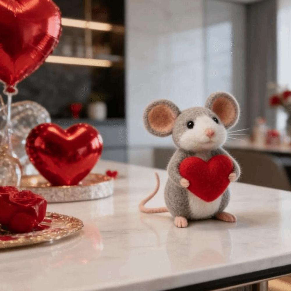 Wool Felt Valentine's Day Felt Mouse Mini Size Valentines Day Decor Mouse Ornaments Wedding Decor