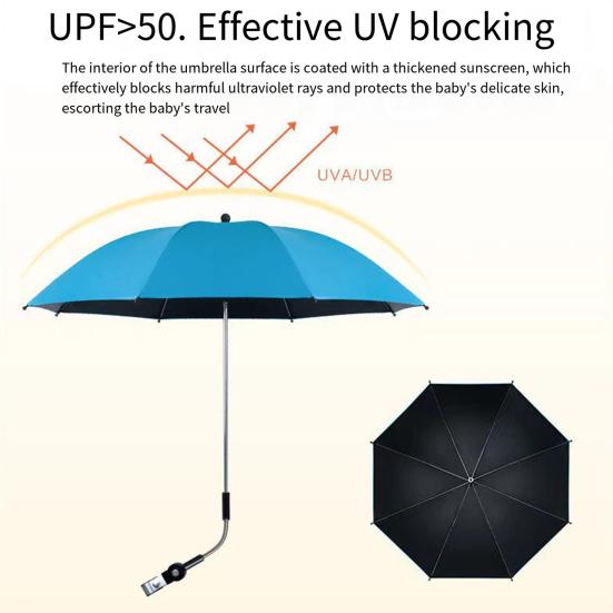 Chair Umbrella with Clamp SPF50+ UV Protection Beach Chair Parasol Multi-Angle Adjustability Outdoor Chair Shade for Camping Golf Carts