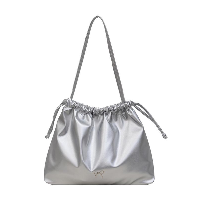Сумка-ведро с завязками и складками, женская, 2024 года, модная, новая, вместительная, осенняя, повседневная, универсальная сумка через плечо