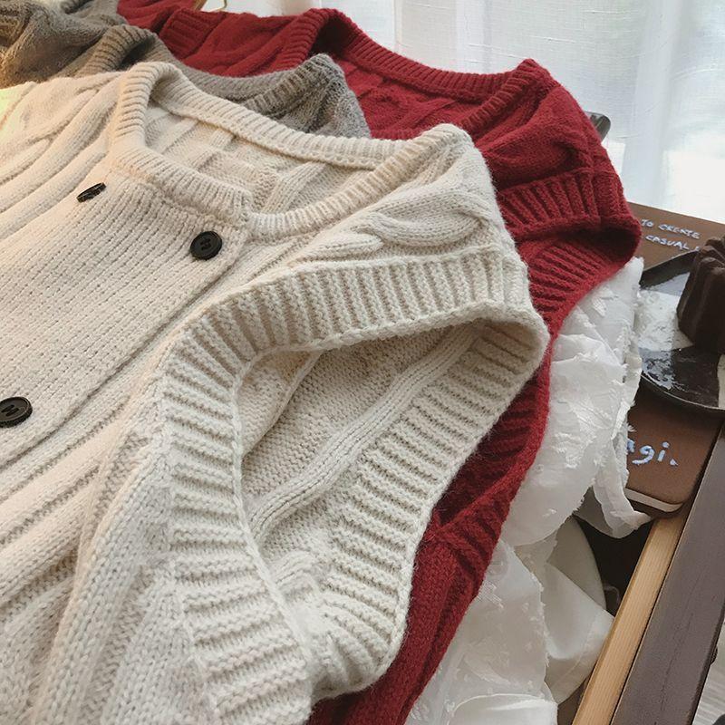 Elegant Double Breasted Vest Cardigan Soft Design Sleeveless Waistcoat Knitted Coat