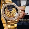 Gold Skeleton Watch for Men Mechanical Mens Watches Diamond Bezel Design Luxury Automatic Wristwatches Steel Strap