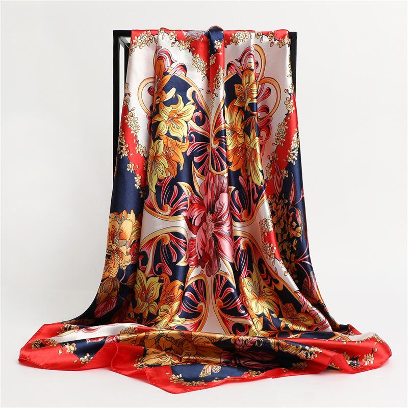 90 * 90cm New Silk Scarf Women'S Spring And Summer Decorative Scarf Sunscreen Travel Shawl Autumn And Winter Scarf Thin Edition