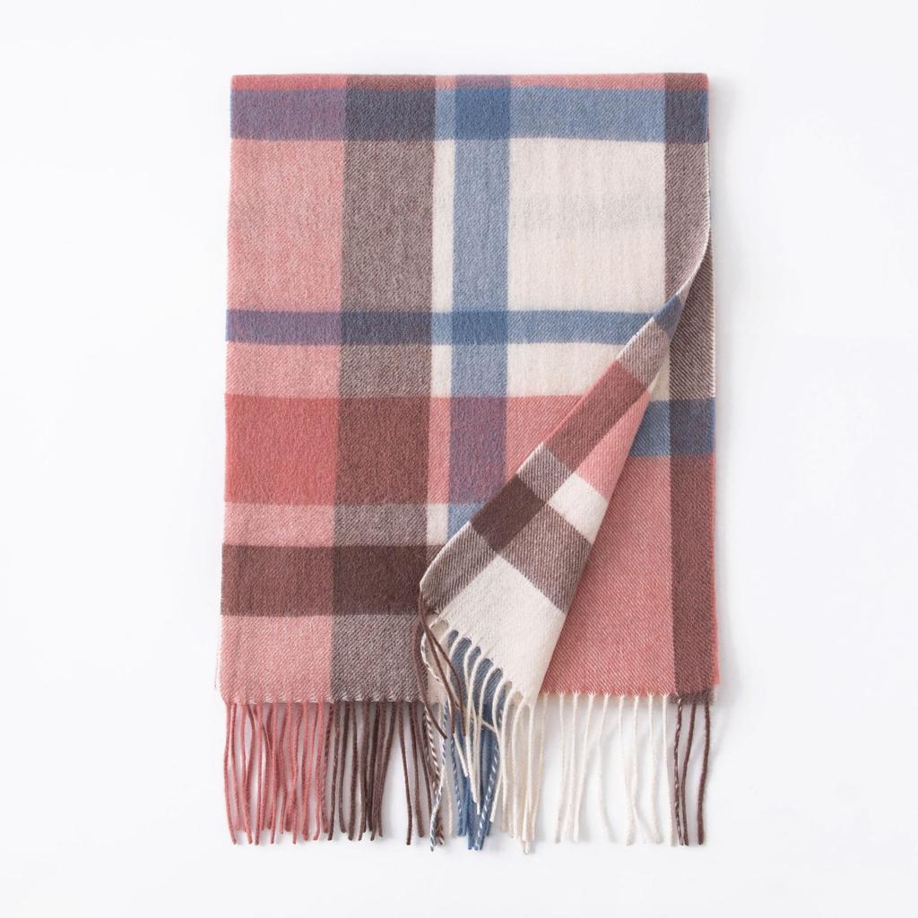 Autumn And Winter Plaid Wool Scarf Women'S Versatile Fringed Warm Scarf Comfortable 100% Real Wool Scarf