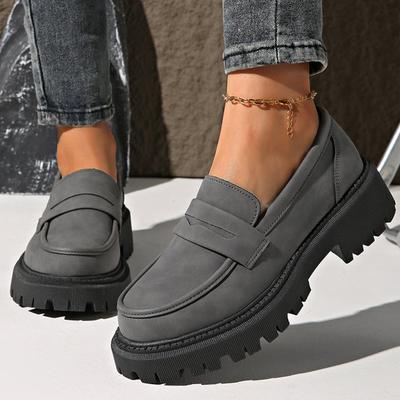 Модные базовые серые лоферы из искусственной замши, женские туфли-лоферы слипоны с круглым носком, женские весенне-осенние туфли на платформе большого размера