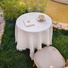 Multi-purpose Garden Table Cloth Waffle Texture White Round Table Tablecloth Solid Color Tassel Dinner Tea Table Covers Coffee
