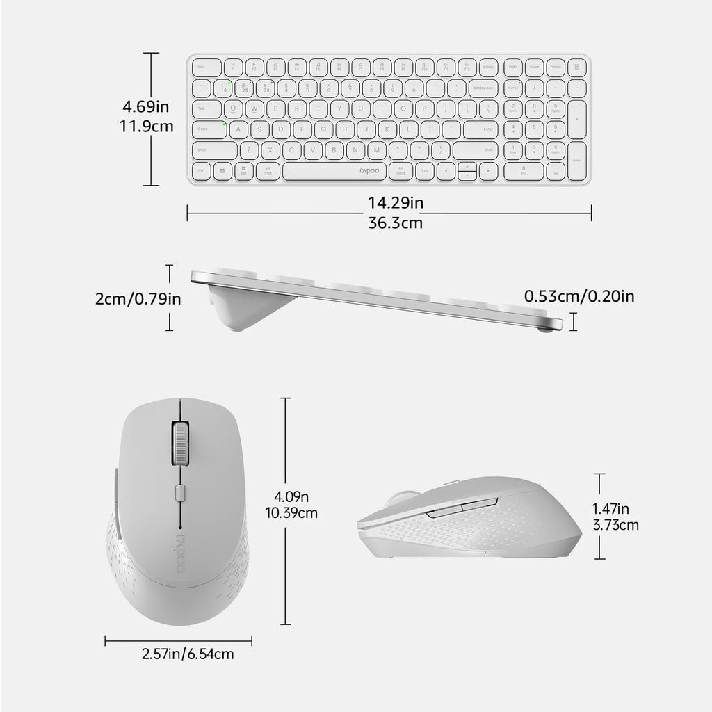 Беспроводной набор клавиатуры и мыши RAPOO 9360M, Серия Blade E9310M Ультратонкая 99-клавишная клавиатура и бесшумная мышь M300G, Поддерживает четыре устройства