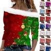 Женские топы с длинными рукавами. Модные женские свободные пуловеры с открытыми плечами с рождественским принтом.